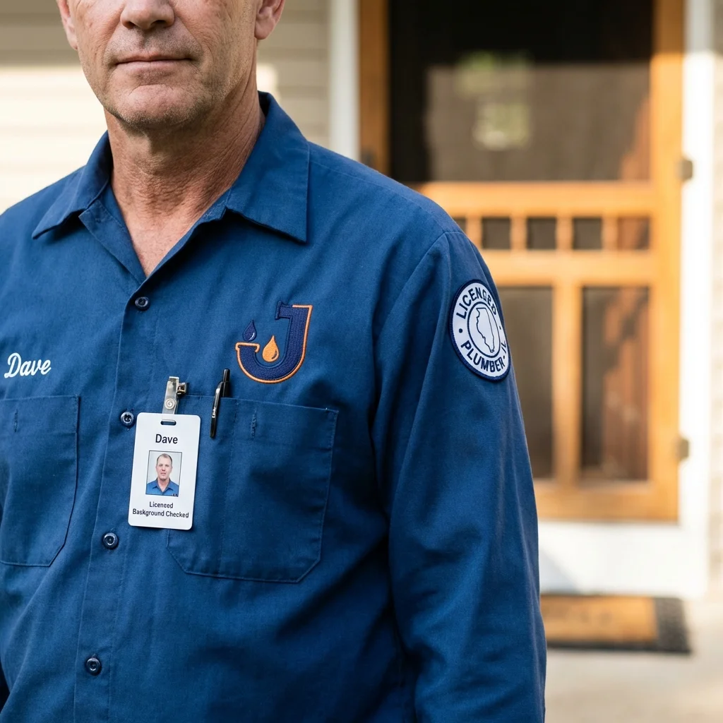 Licensed plumber showing ID badge in Brighton, MI