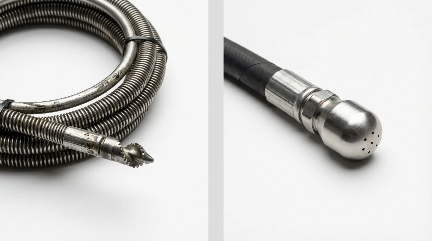 Drain snake cable and hydro jetting nozzle used for drain cleaning in Brighton, MI