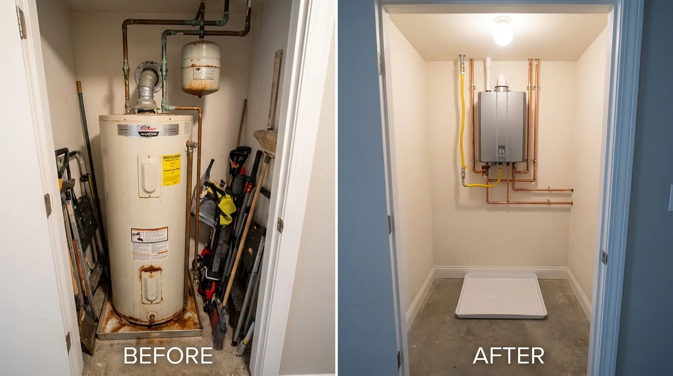 Tank water heater versus wall-mounted tankless unit comparison for Brighton, MI homeowners